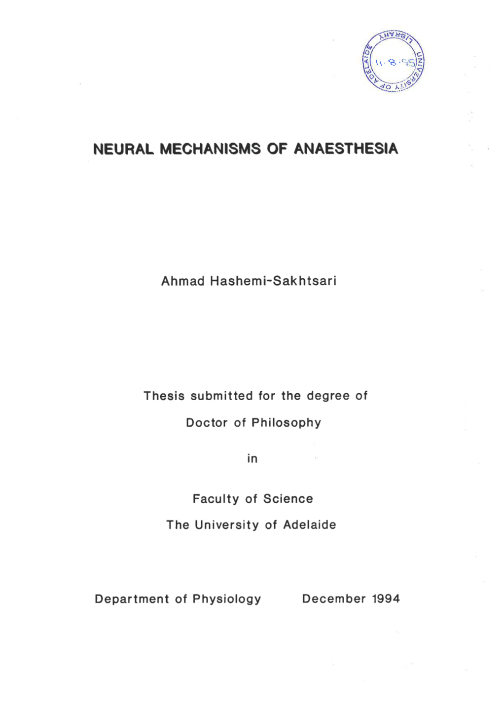 Neural Mechanisms of Anaesthesia