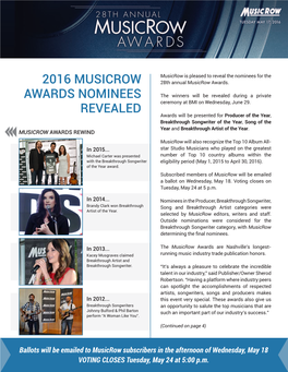 2016 Musicrow Awards Nominees Revealed