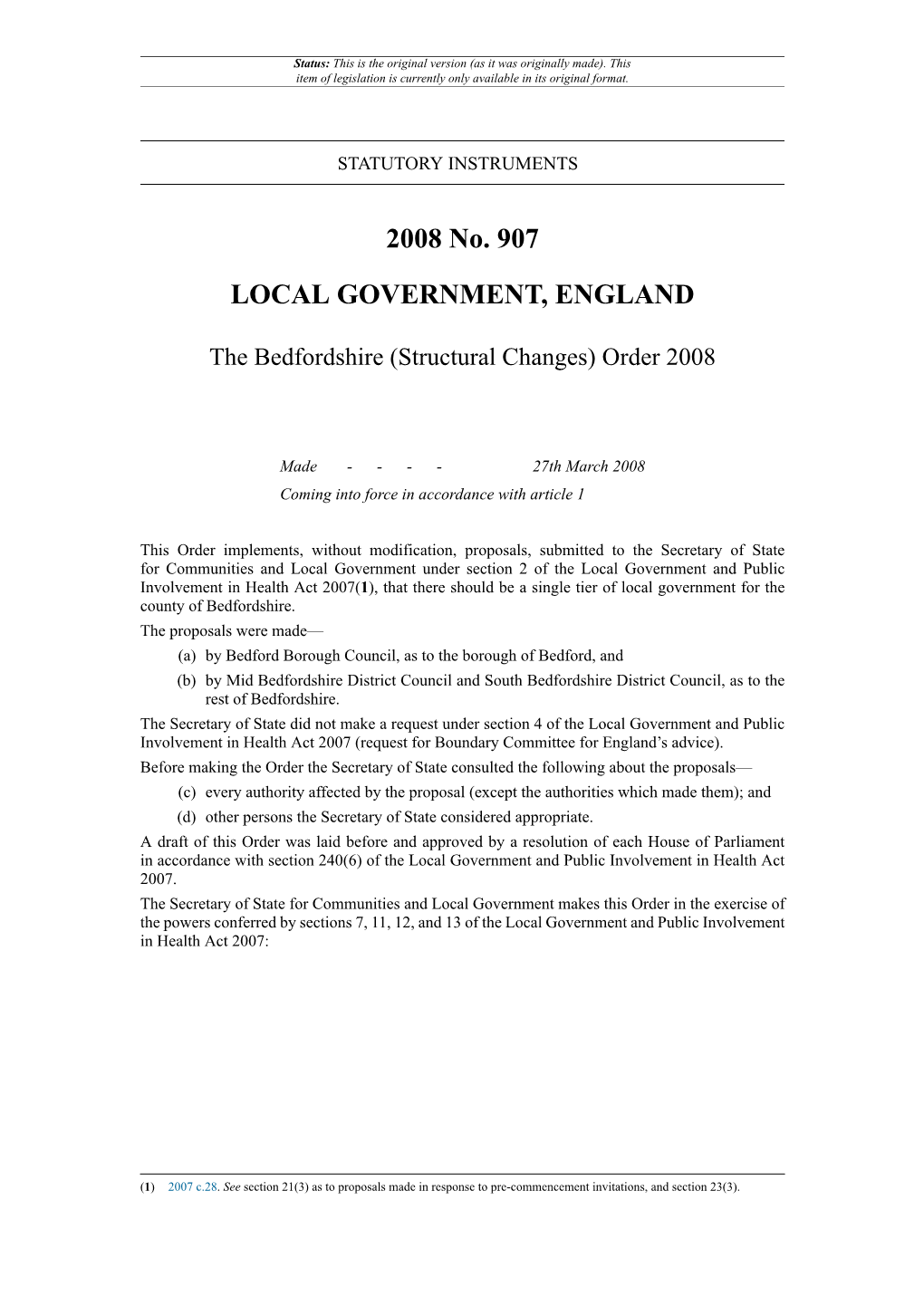 The Bedfordshire (Structural Changes) Order 2008