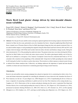 Marie Byrd Land Glacier Change Driven by Inter-Decadal Climate- Ocean Variability