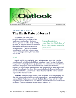 The Birth Date of Jesus I