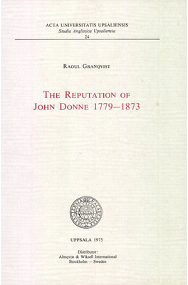 The Reputation of John Donne 1779—1873