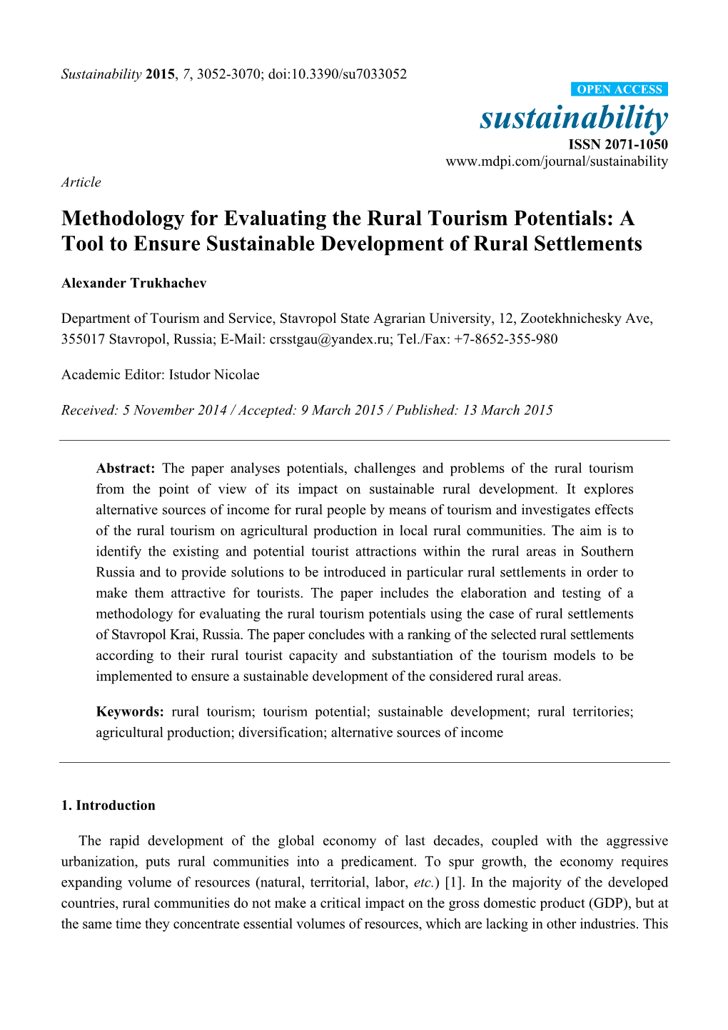 A Tool to Ensure Sustainable Development of Rural Settlements