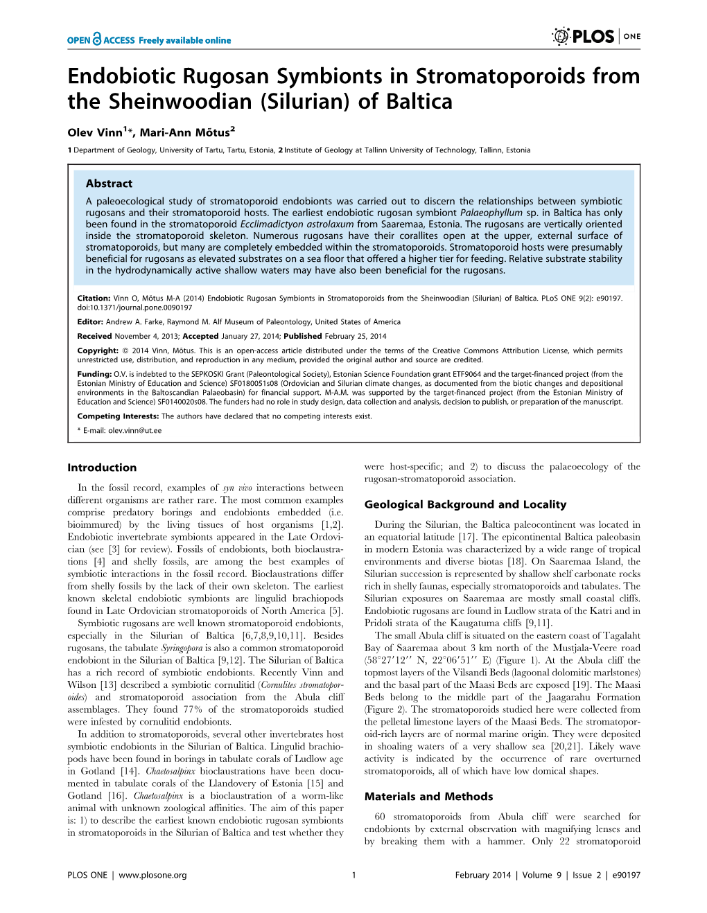 Endobiotic Rugosan Symbionts in Stromatoporoids from the Sheinwoodian (Silurian) of Baltica