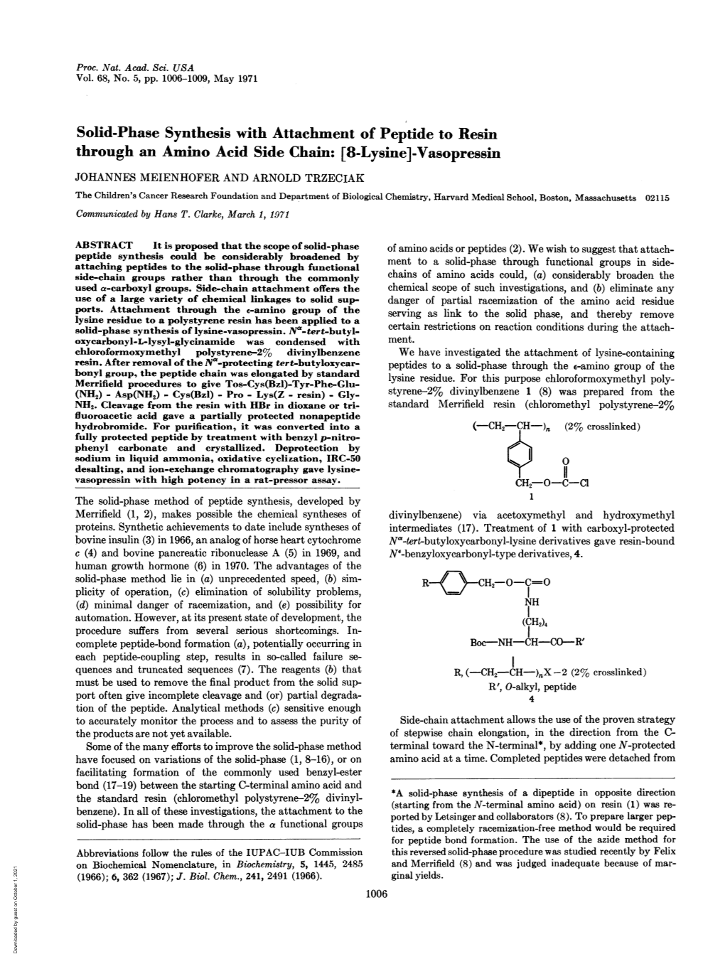 Through an Amino Acid Side Chain: [8-Lysine]-Vasopressin