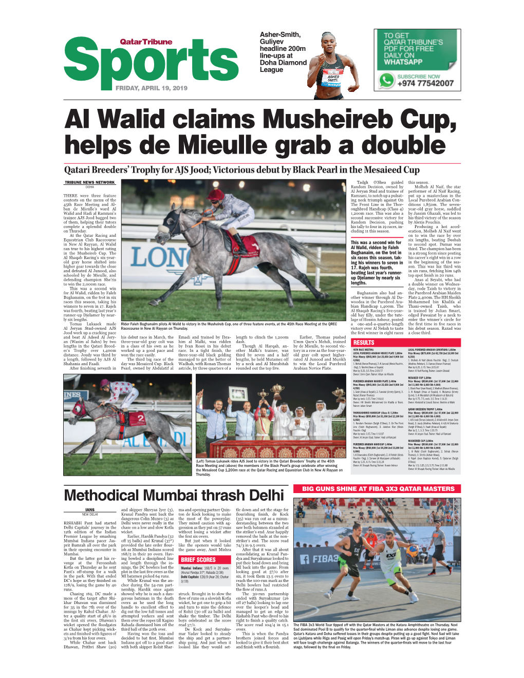 Al Walid Claims Musheireb Cup, Helps De Mieulle Grab a Double Qatari Breeders’ Trophy for AJS Jood; Victorious Debut by Black Pearl in the Mesaieed Cup