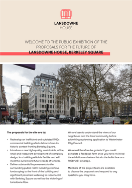 Welcome to the Public Exhibition of the Proposals for the Future of Lansdowne House, Berkeley Square