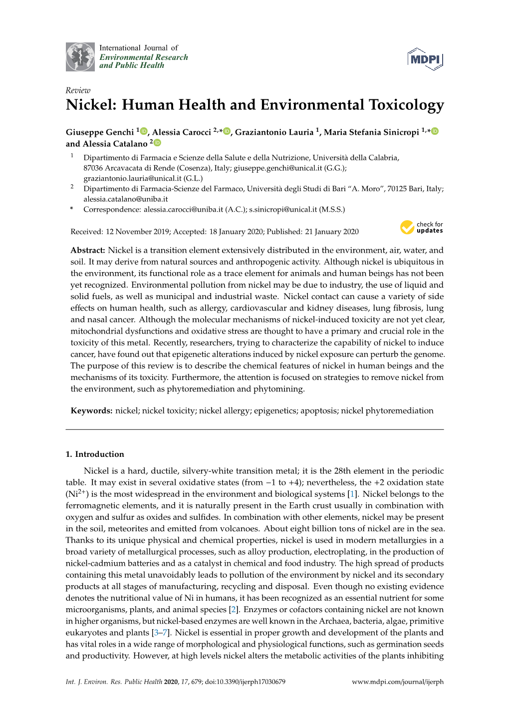 Nickel: Human Health and Environmental Toxicology