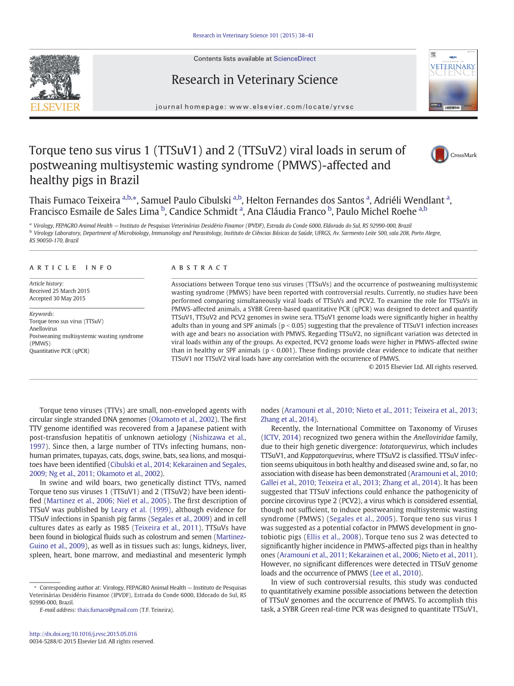 Viral Loads in Serum of Postweaning Multisystemic Wasting Syndrome (PMWS)-Affected and Healthy Pigs in Brazil