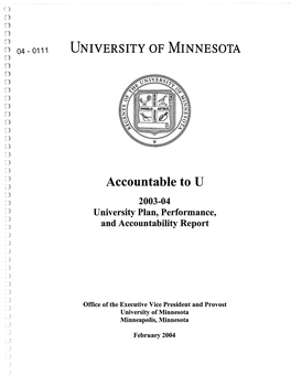 Accountable to U 2003-04 University Plan, Performance, and Accountability Report