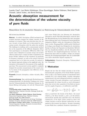 Acoustic Absorption Measurement for the Determination of the Volume Viscosity of Pure Fluids