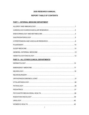 2020 Research Annual Report Table of Contents