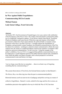 Commemorating 1812 in Canada Michael Eamon Lady Eaton College, Trent University