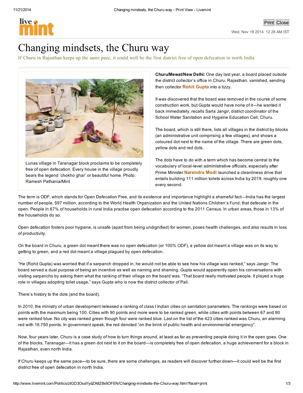 Changing Mindsets, the Churu Way - Print View - Livemint