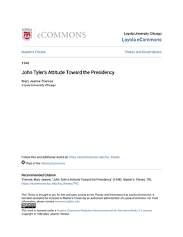 John Tyler's Attitude Toward the Presidency