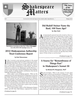 2012 Shakespearean Authorship and More