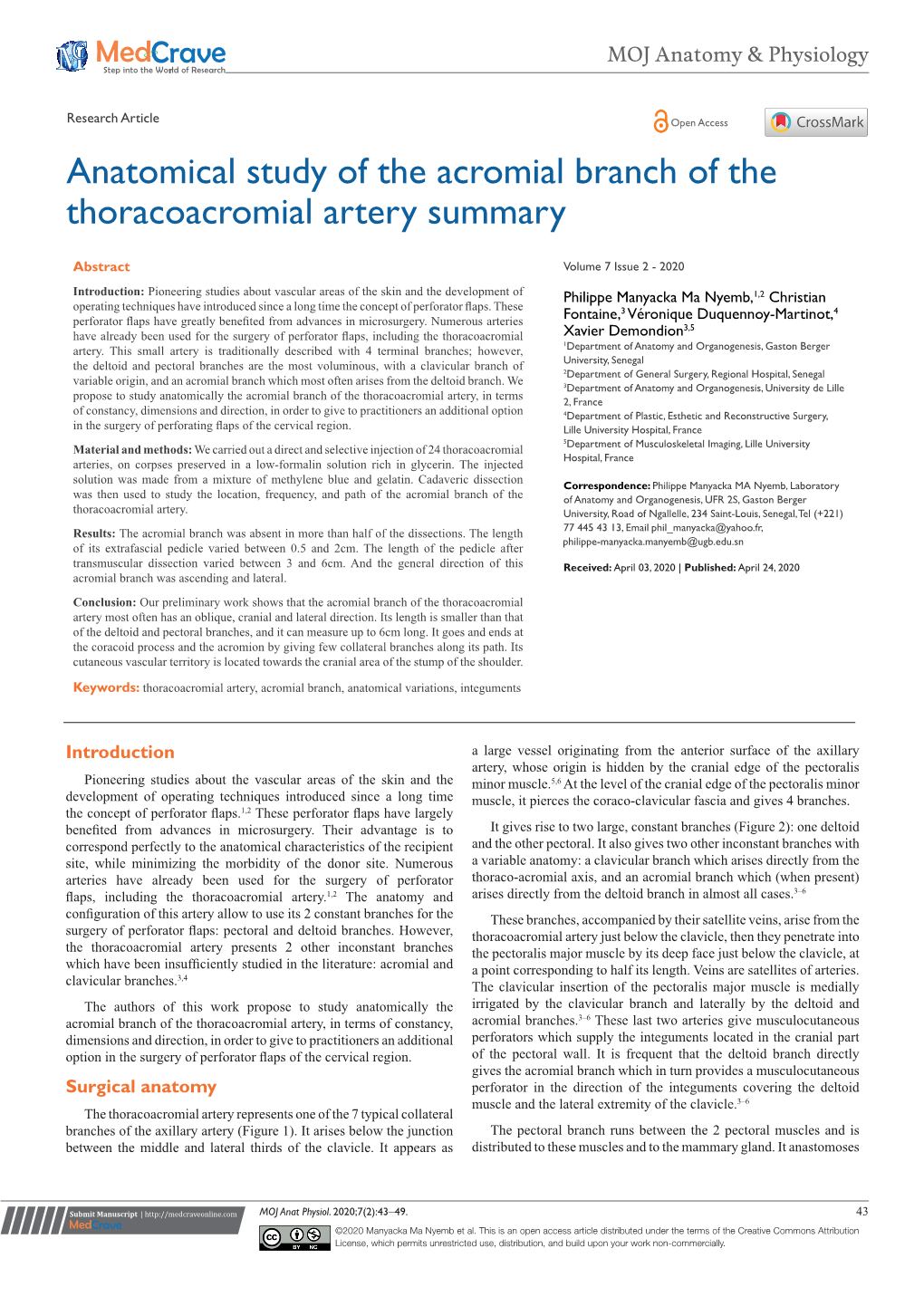 Anatomical Study of the Acromial Branch of the Thoracoacromial Artery Summary