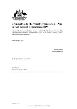 (Terrorist Organisation—Abu Sayyaf Group) Regulations 2019