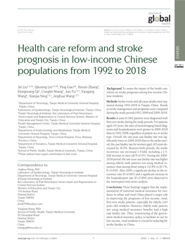 Health Care Reform and Stroke Prognosis in Low-Income Chinese