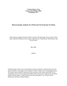 Macroeconomic Analysis of a 10 Percent Cut in Income Tax Rates