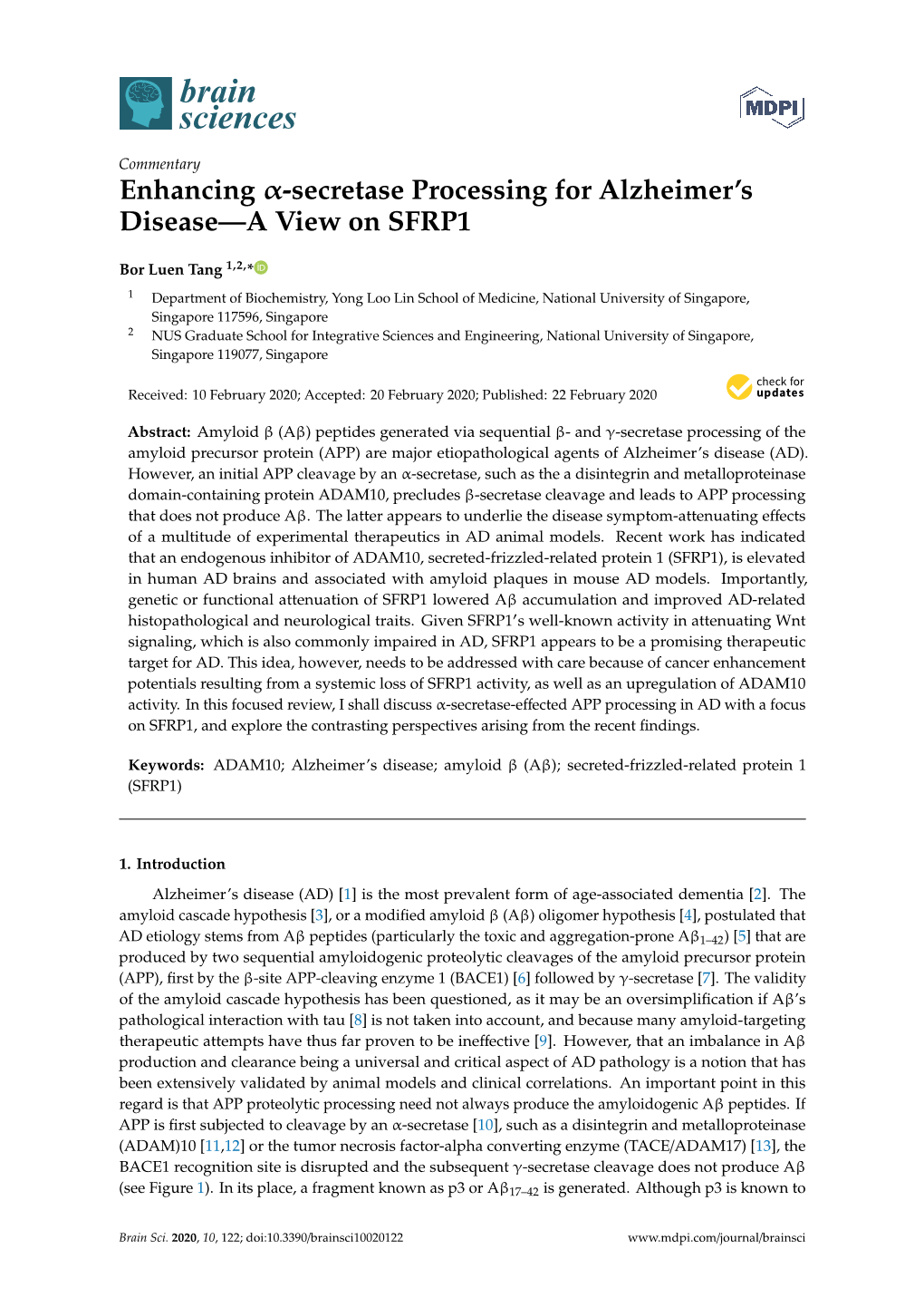 Enhancing Α-Secretase Processing for Alzheimer's Disease—A View On