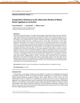 Competitive Relations in the Aftersales Market of Major Home Appliances in Serbia