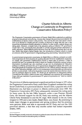 Charter Schools in Alberta: Change Or Continuity in Progressive Conservative Education Policy?