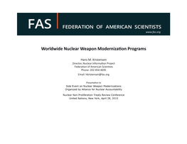 Worldwide Nuclear Weapon Modernization Programs