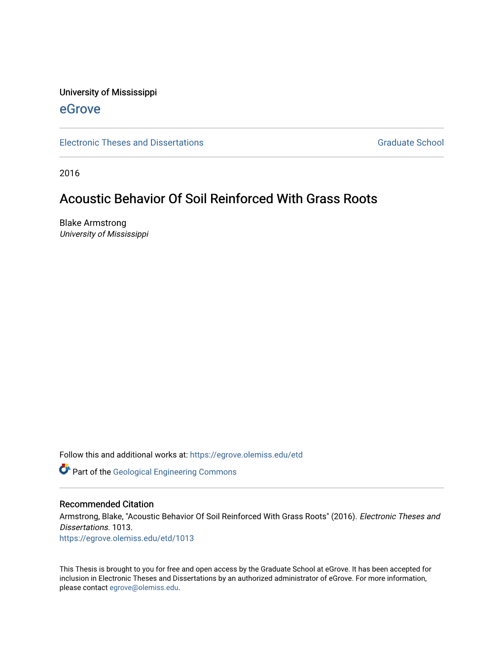 Acoustic Behavior of Soil Reinforced with Grass Roots