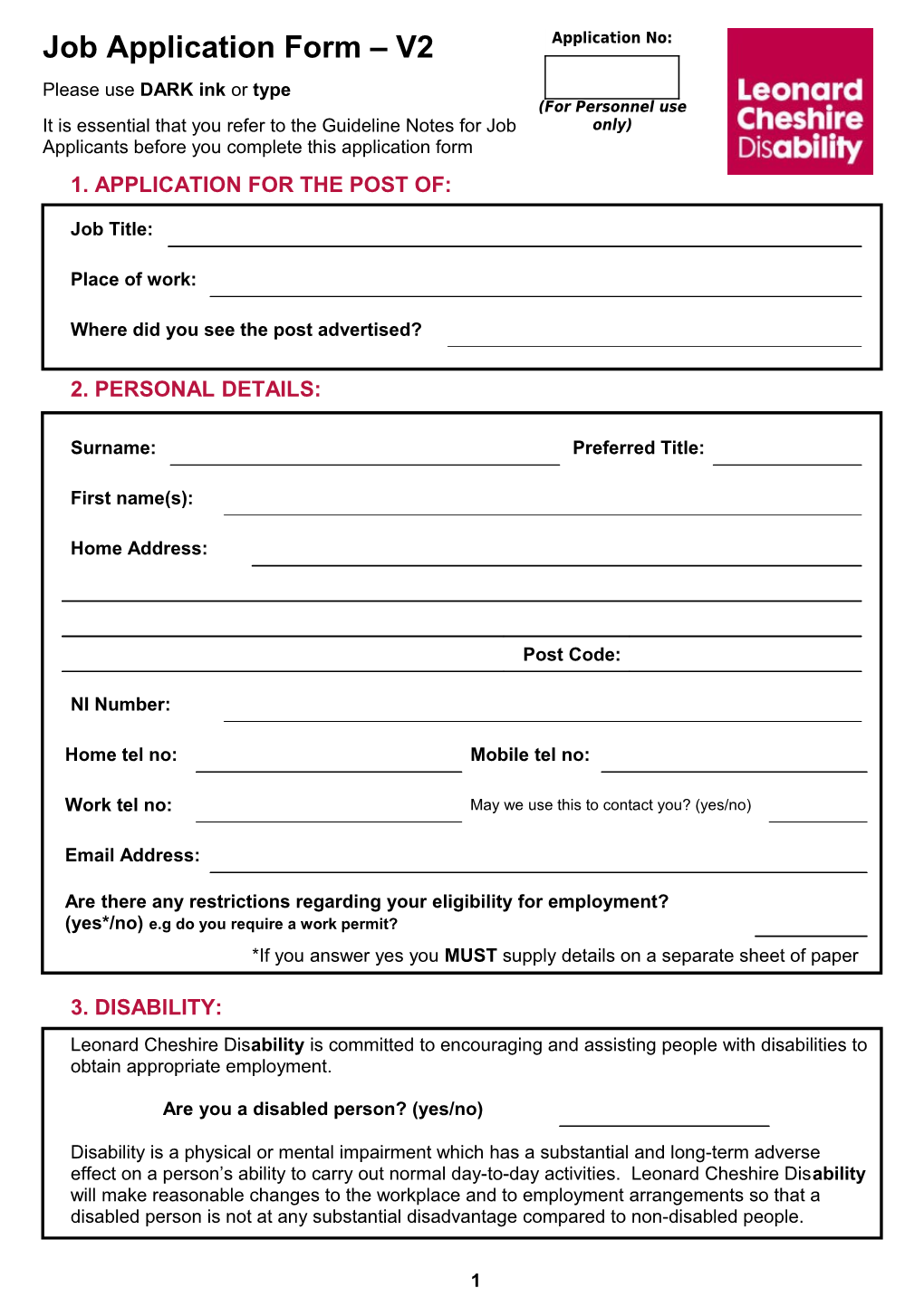 Application Form - Operational Staff