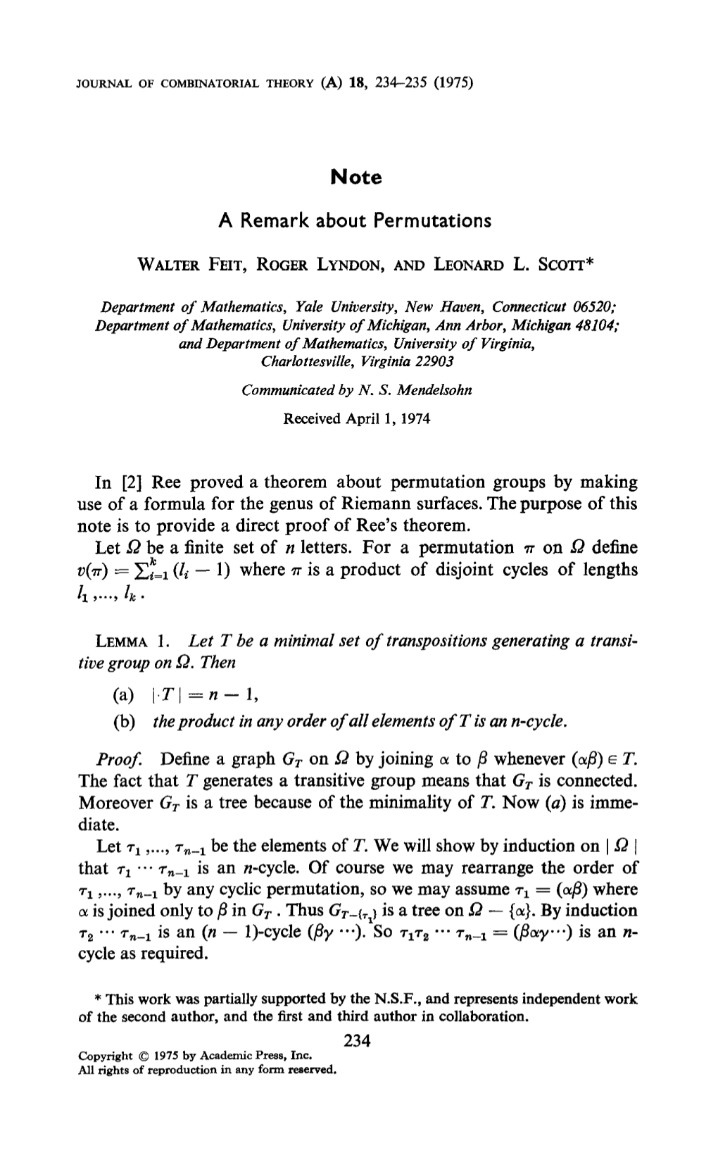 Ree Proved a Theorem About Permutation Groups by Making Use of a Formula for the Genus of Riemann Surfaces