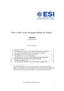 Who Is Who in the European Debate on Turkey1