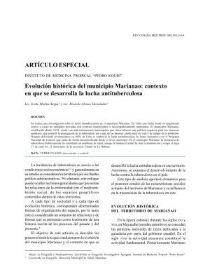 Evolución Histórica Del Municipio Marianao: Contexto En Que Se Desarrolla La Lucha Antituberculosa