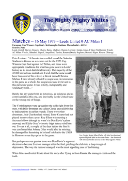 Matches – 16 May 1973 – Leeds United 0 AC Milan 1