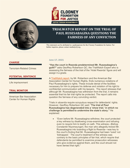 Trialwatch Report on the Trial of Paul Rusesabagina Questions the Fairness of Any Conviction