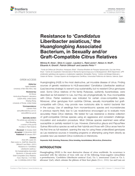 Resistance to `Candidatus Liberibacter Asiaticus,' The