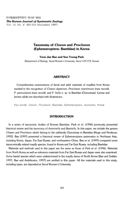 Taxonomy of Cloeon and Procloeon (Ephemeroptera: Baetidae) in Korea ABSTRACT