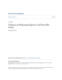 Violence in Professional Sports: Is It Part of the Game Richard B