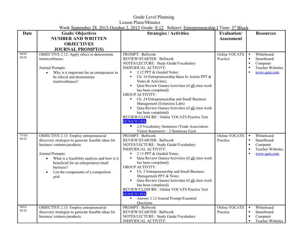 Grade Level Planning s3