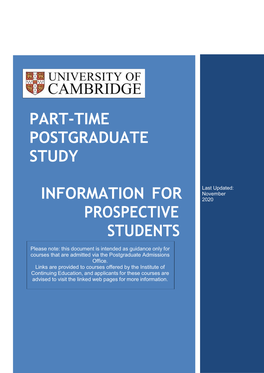 Part‐Time Postgraduate Study Information for Prospective Students