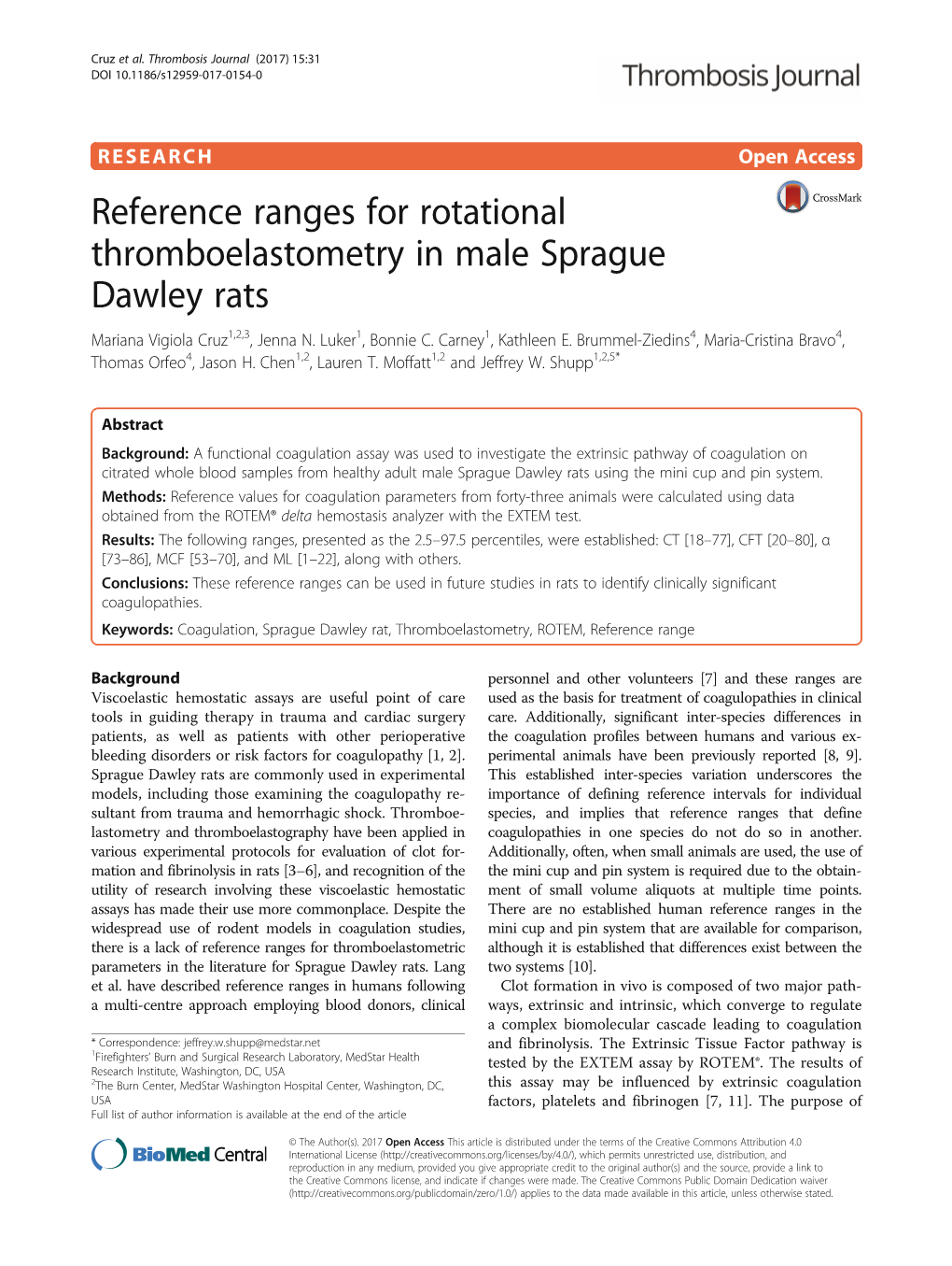 Reference Ranges for Rotational Thromboelastometry in Male Sprague Dawley Rats Mariana Vigiola Cruz1,2,3, Jenna N