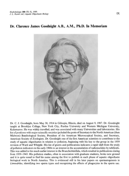 Dr. Clarence James Goodnight A.B., A.M., Ph.D. in Memoriam