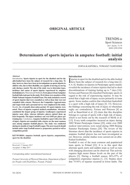 Determinants of Sports Injuries in Amputee Football: Initial Analysis