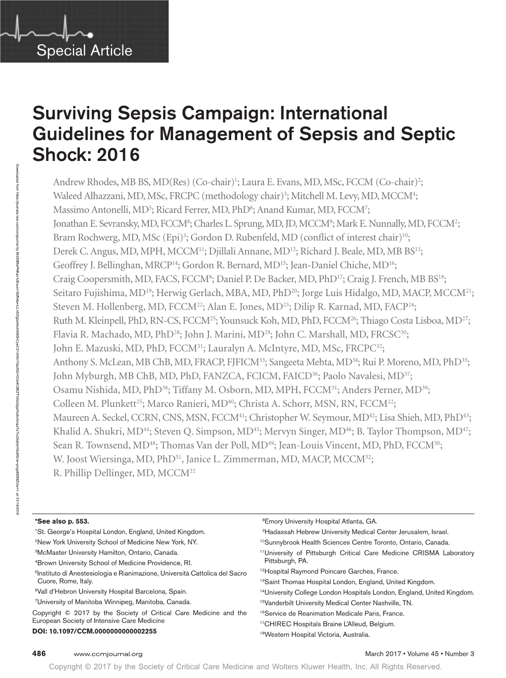 Surviving Sepsis Campaign: International Guidelines for Management of Severe Sepsis and Septic Shock: 2008