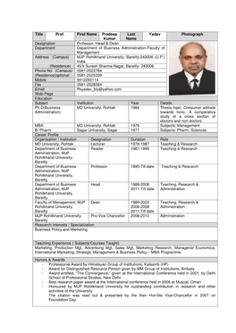 Title Prof. First Name Pradeep Kumar Last Name Yadav Photograph