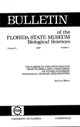 BULLETIN of the FLORIDA STATE MUSEUM Biological Sciences