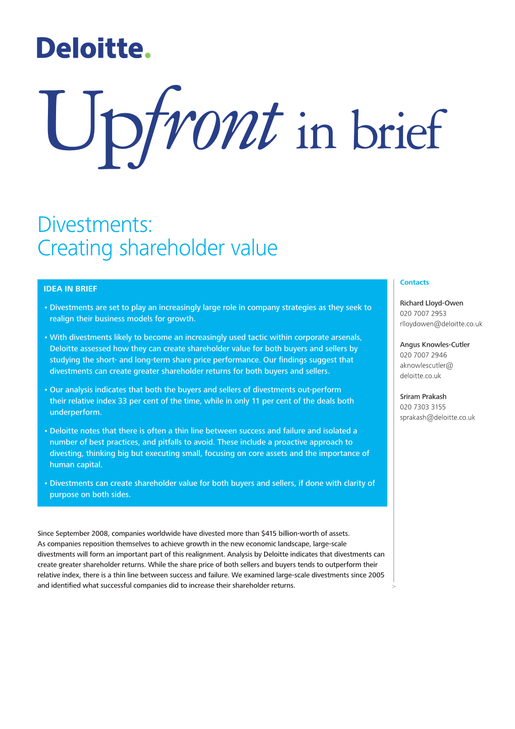 Divestments: Creating Shareholder Value