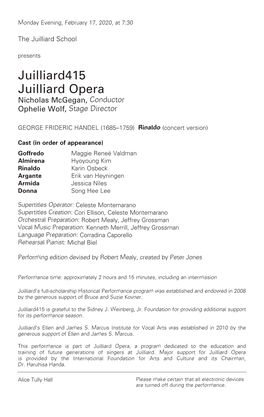 Juilliard415 Juilliard Opera Nicholas Mcgegan, Conductor Ophelie Wolf, Stage Director