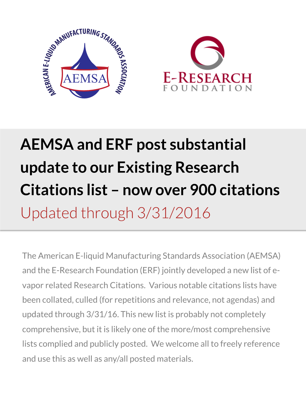 Existing Research Citations List – Now Over 900 Citations Updated Through 3/31/2016