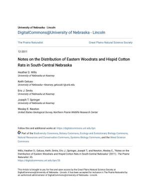 Notes on the Distribution of Eastern Woodrats and Hispid Cotton Rats in South-Central Nebraska